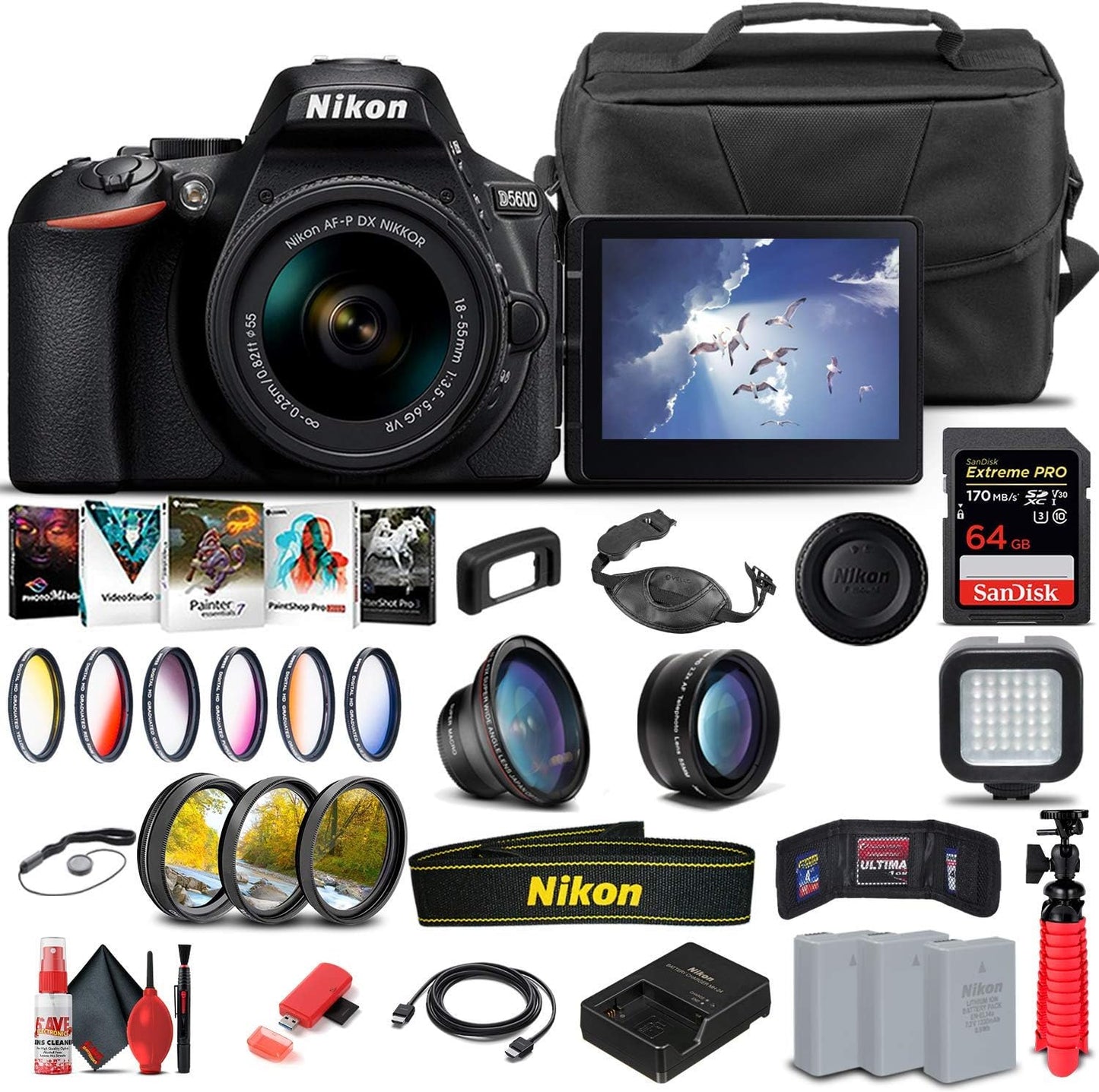Nikon D5600 DSLR Camera Bundle with 18-55mm Lens and More