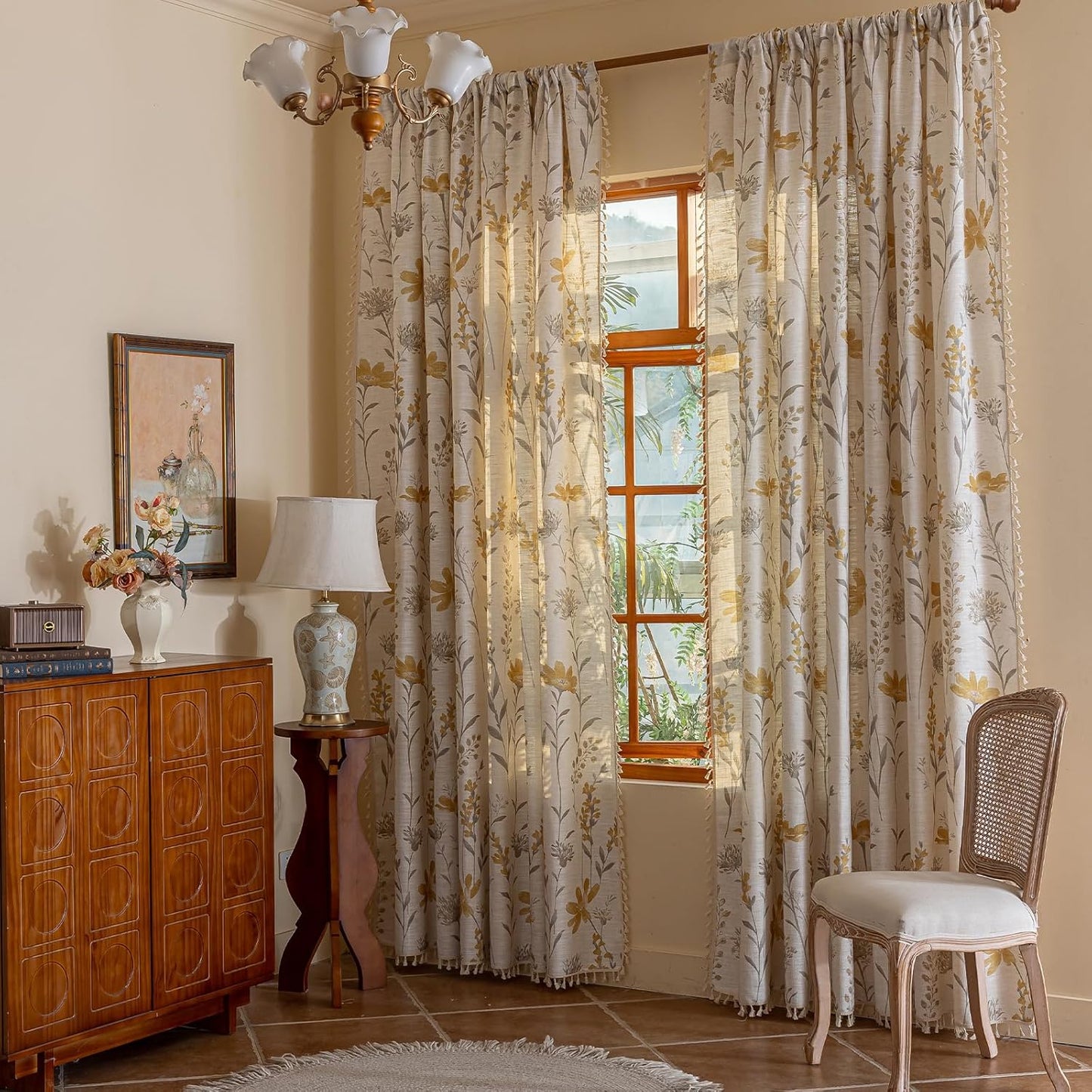 Boho Floral Curtains 84 Inch Length for Living Room and Bedroom