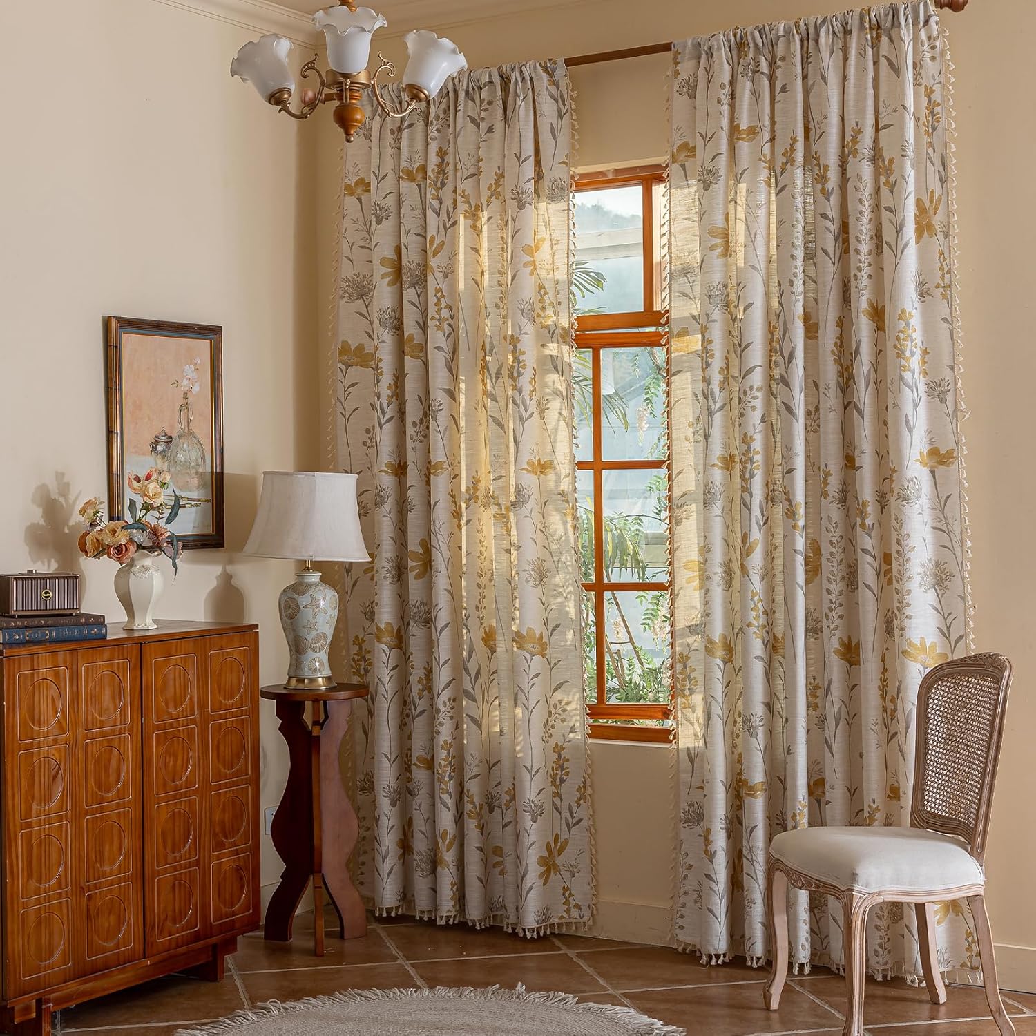 Boho Floral Curtains 84 Inch Length for Living Room and Bedroom
