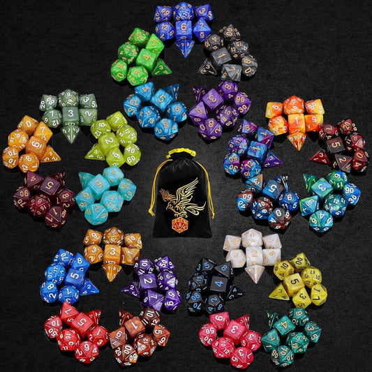 QMay DND Dice Set - 25 Sets of 7 Polyhedral Dice for RPGs