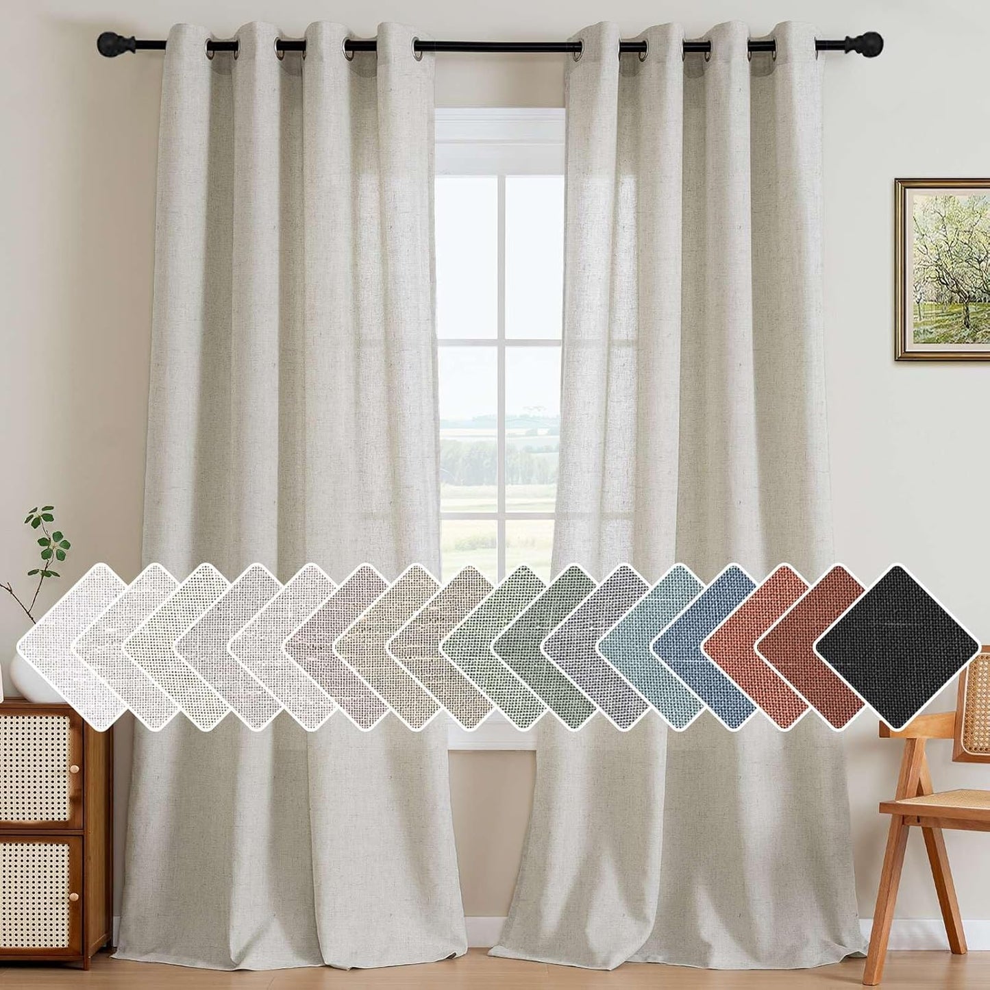H.VERSAILTEX Living Room Linen Curtains - Semi Sheer Window Treatments