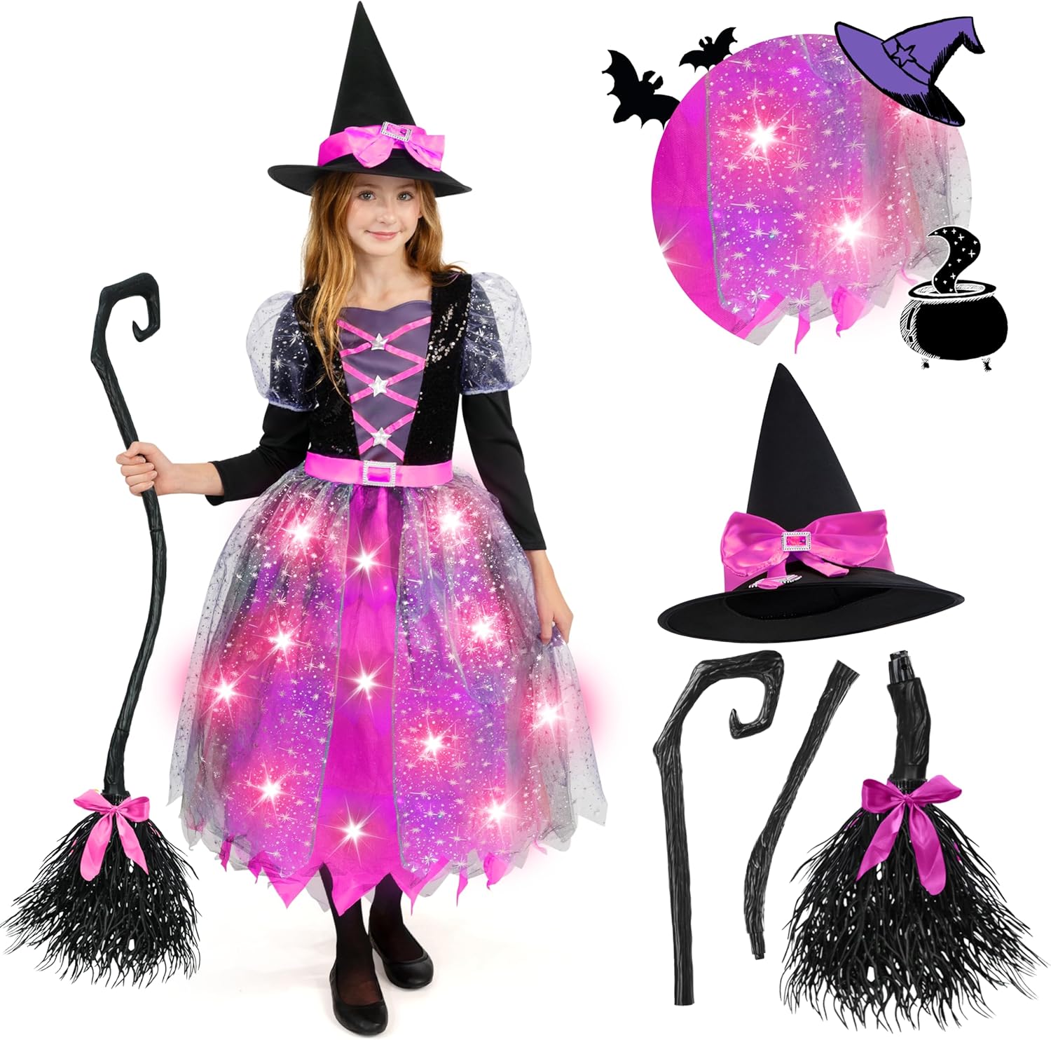 Spooktacular Creations Witch Costume for Kids, Light Up Dress