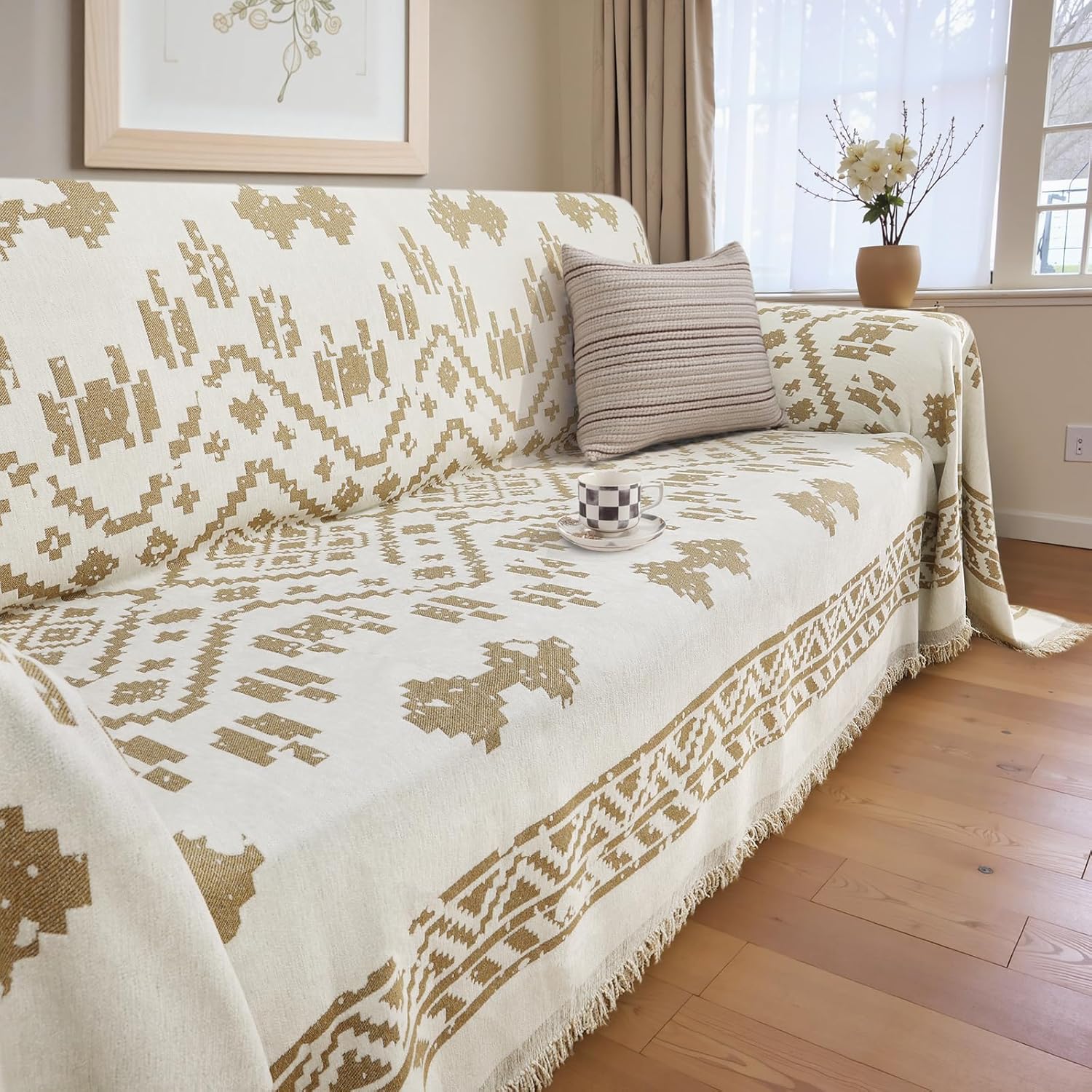 Lanffia Bohemian Chenille Large L-Shaped Sectional Sofa Cover