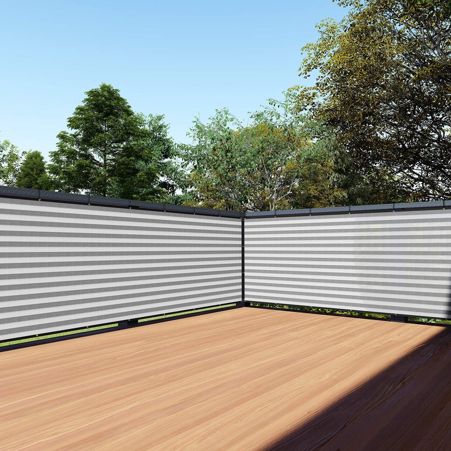 200GSM Gray White Stripe Privacy Screen - Weather Resistant Outdoor Deck Fence