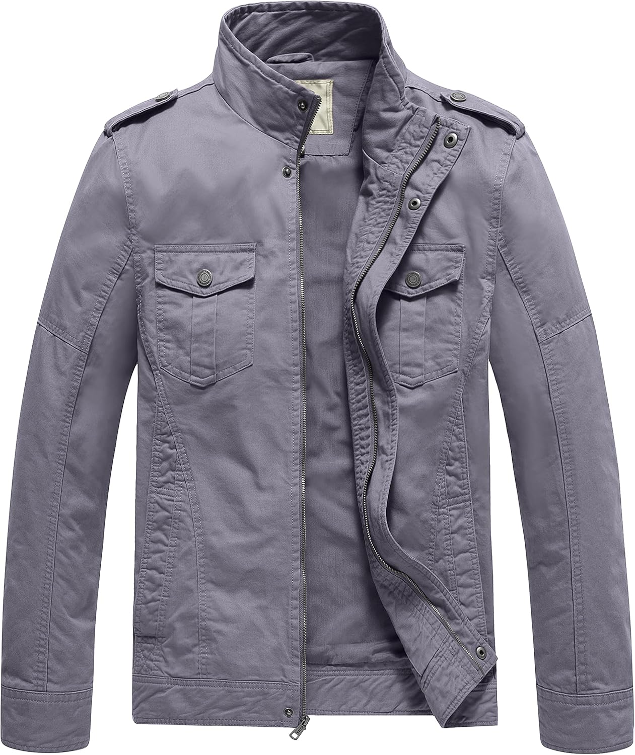 WenVen Men's Casual Washed Cotton Military Jacket for Comfort