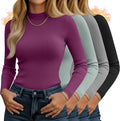 4 Pack Women's Mock Neck Long Sleeve Cotton Ribbed Thermal Tops - Slim