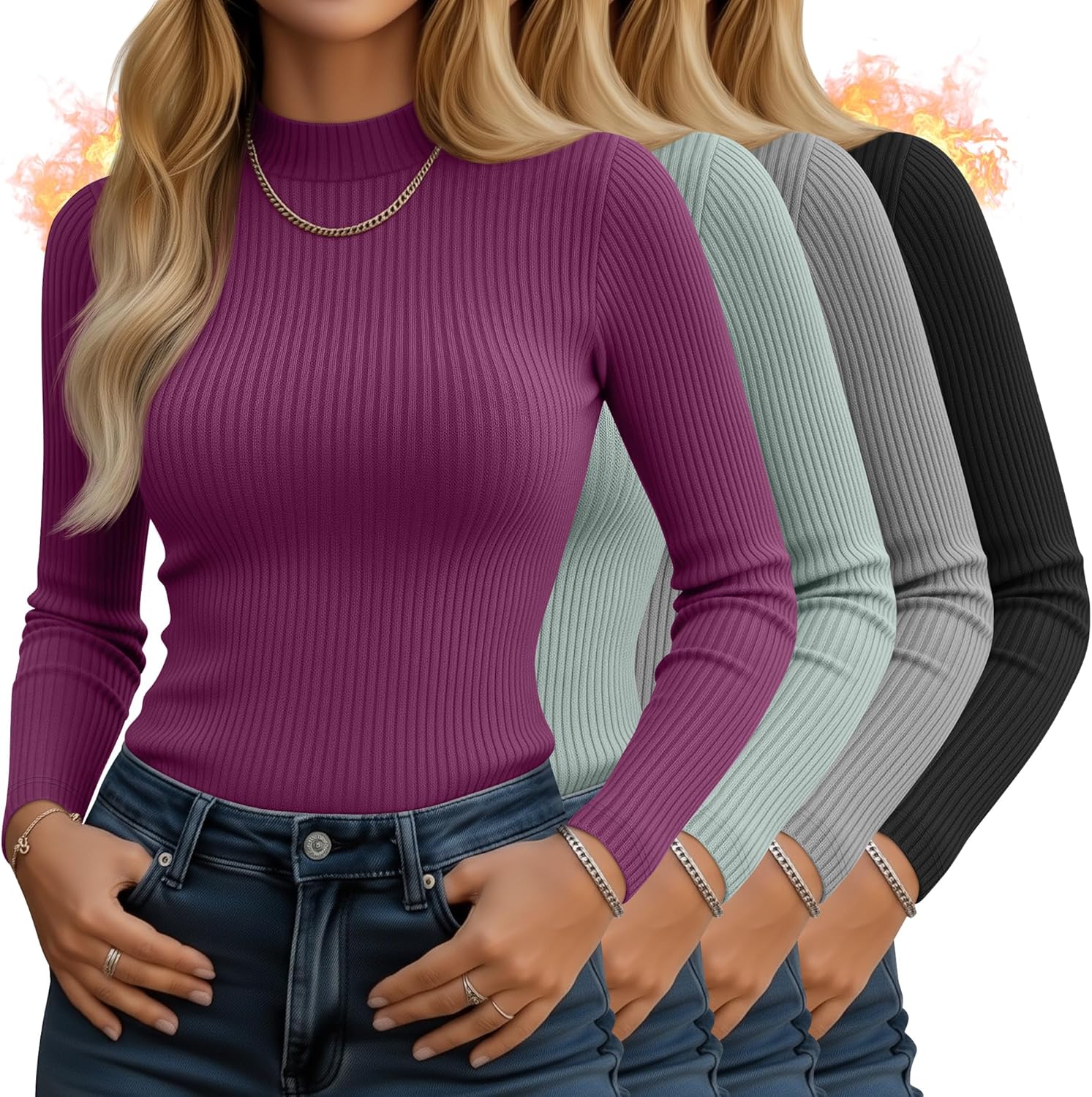 4 Pack Women's Mock Neck Long Sleeve Tops for Stylish Comfort