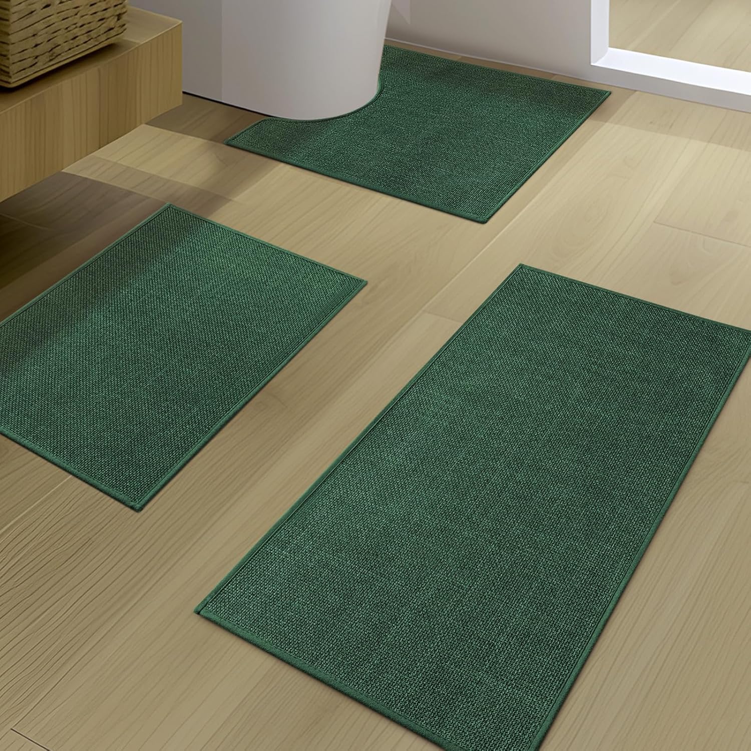 YIHOUSE Green Bathroom Rug Sets 3 Piece for Quick Dry Comfort