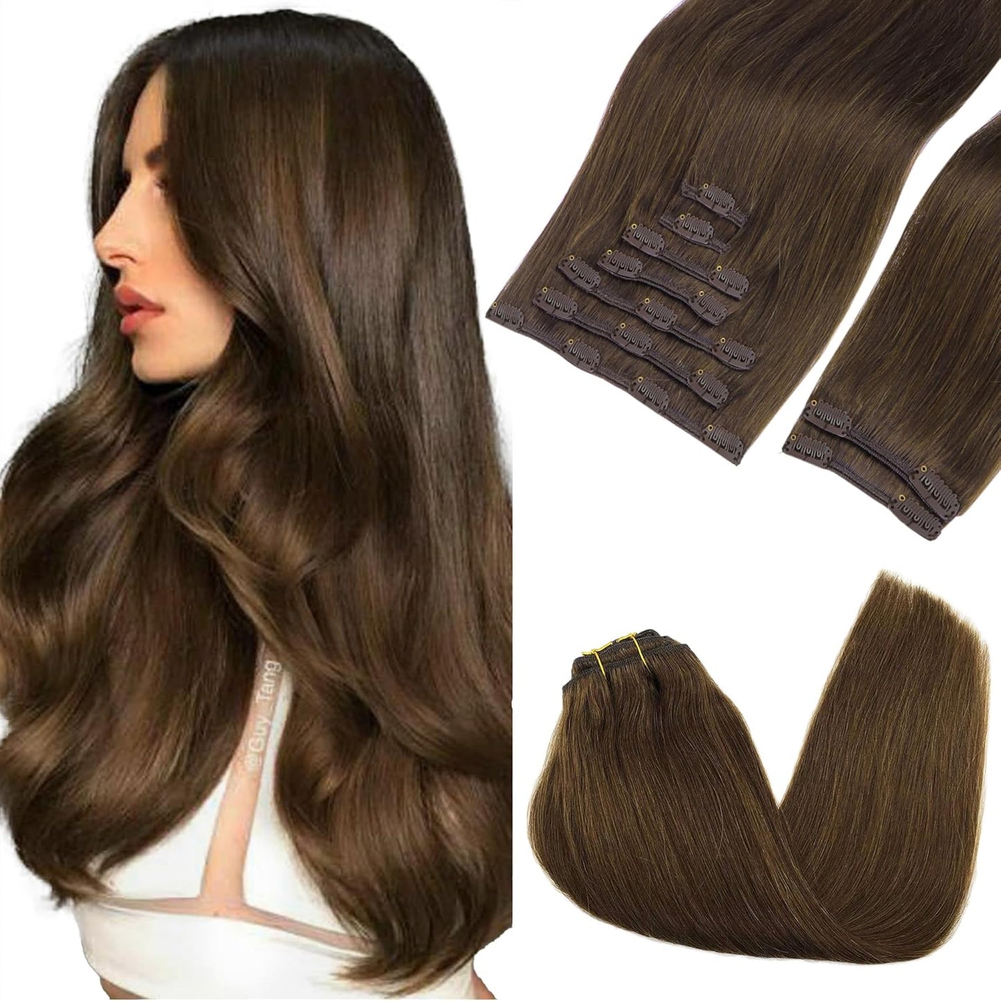 GOO GOO Clip in Hair Extensions Real Human Hair 20in 150g