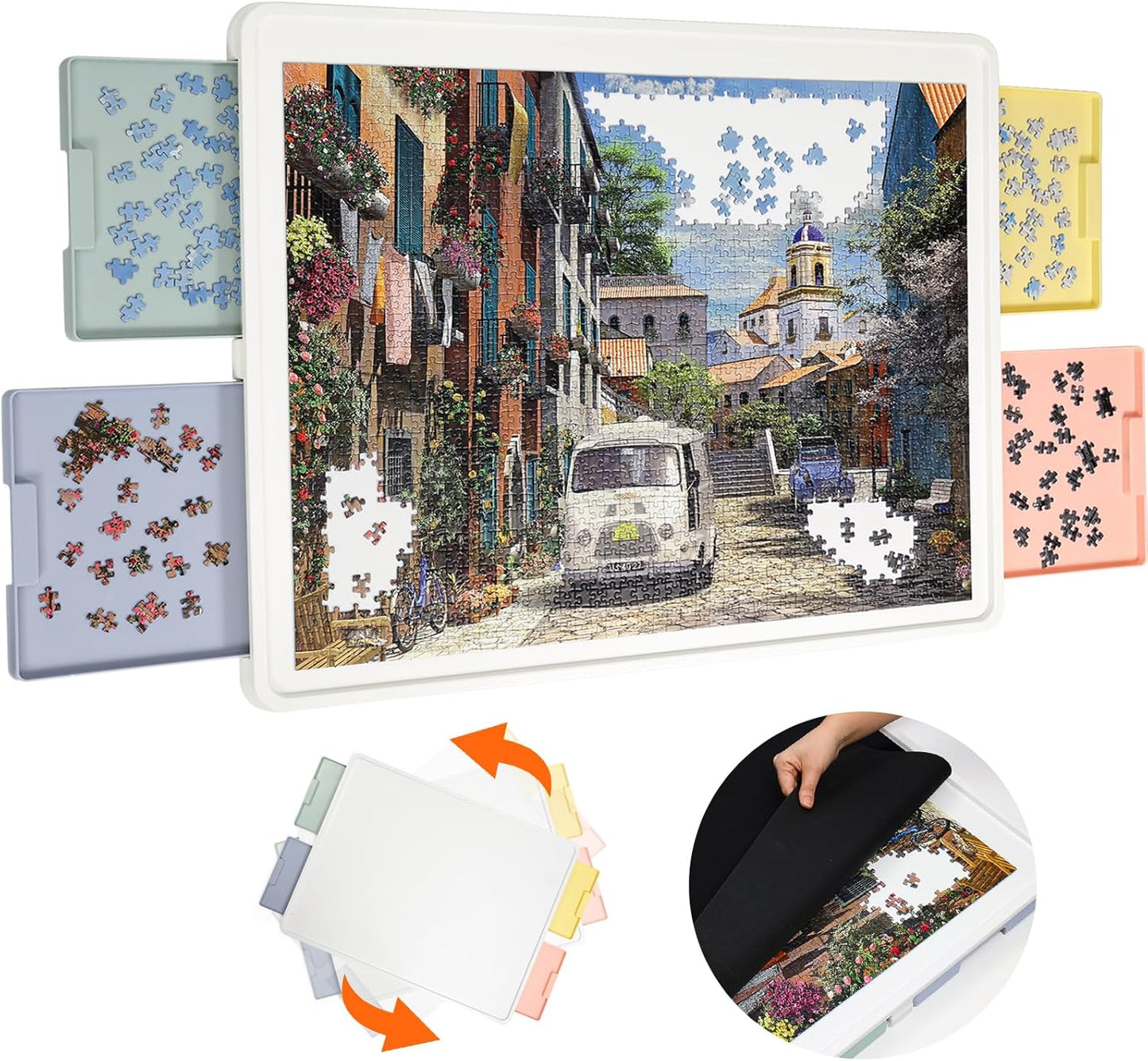 1500 Pieces Rotating Plastic Puzzle Board with Drawers and Cover
