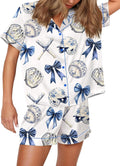 SHESHOW Pajamas for Women Satin Short Sleeve Set - Sport Ball Print