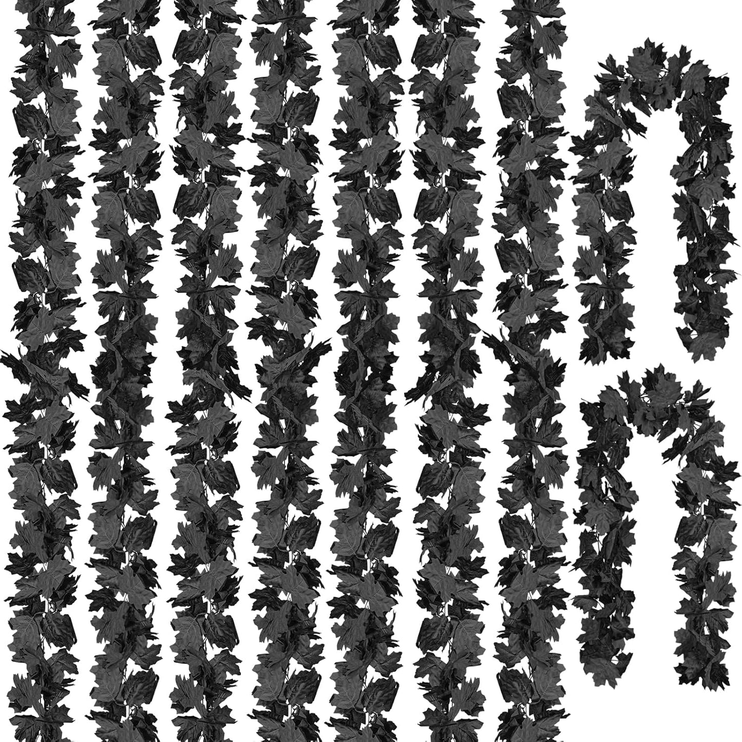 CQURE 9 Pack Black Fall Leaf Garland for Halloween Decor
