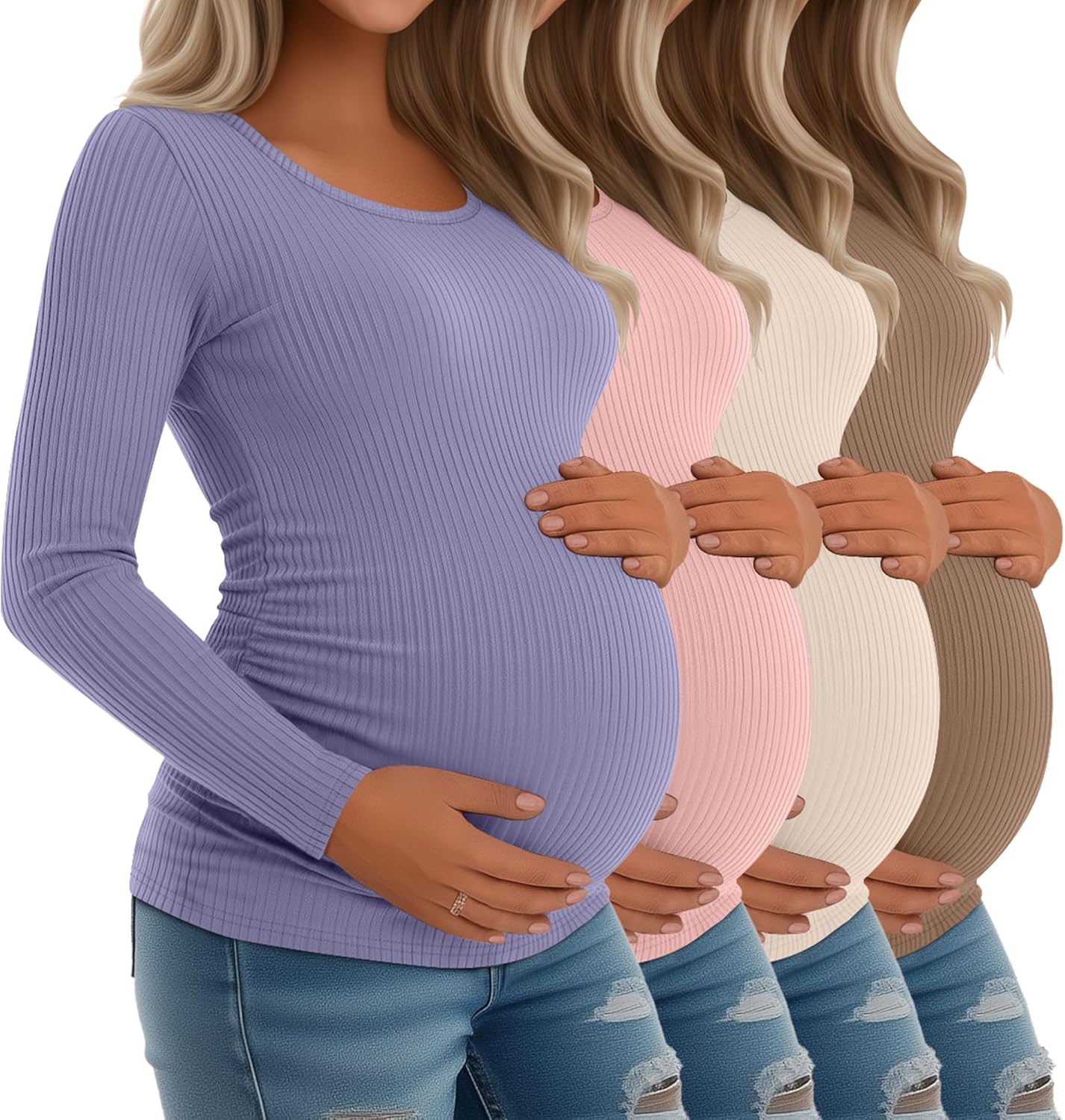 Riyiper 4 Pack Women's Maternity Shirts for Comfortable Style