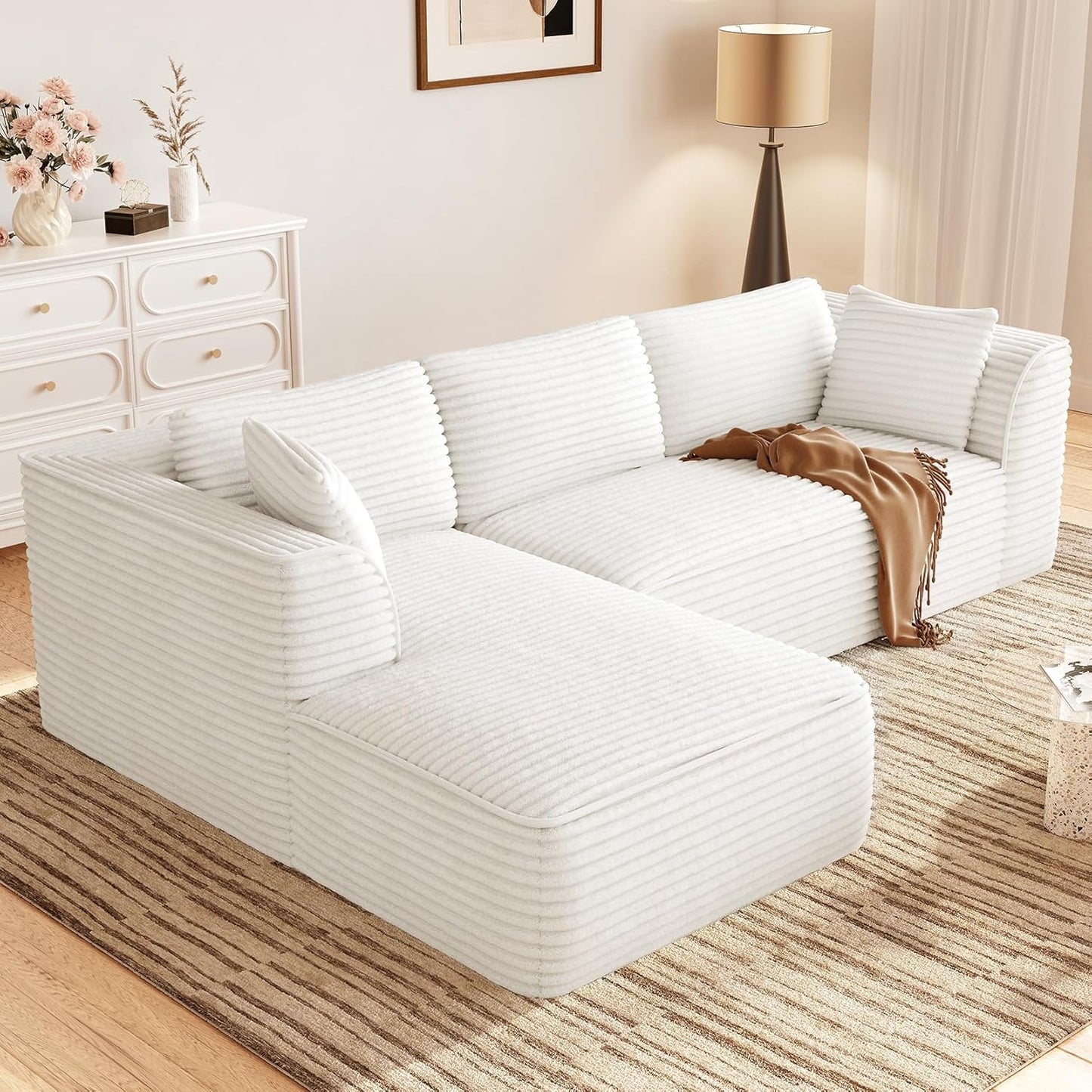 Vesgantti 106in Boneless Couch with Chaise for Ultimate Comfort