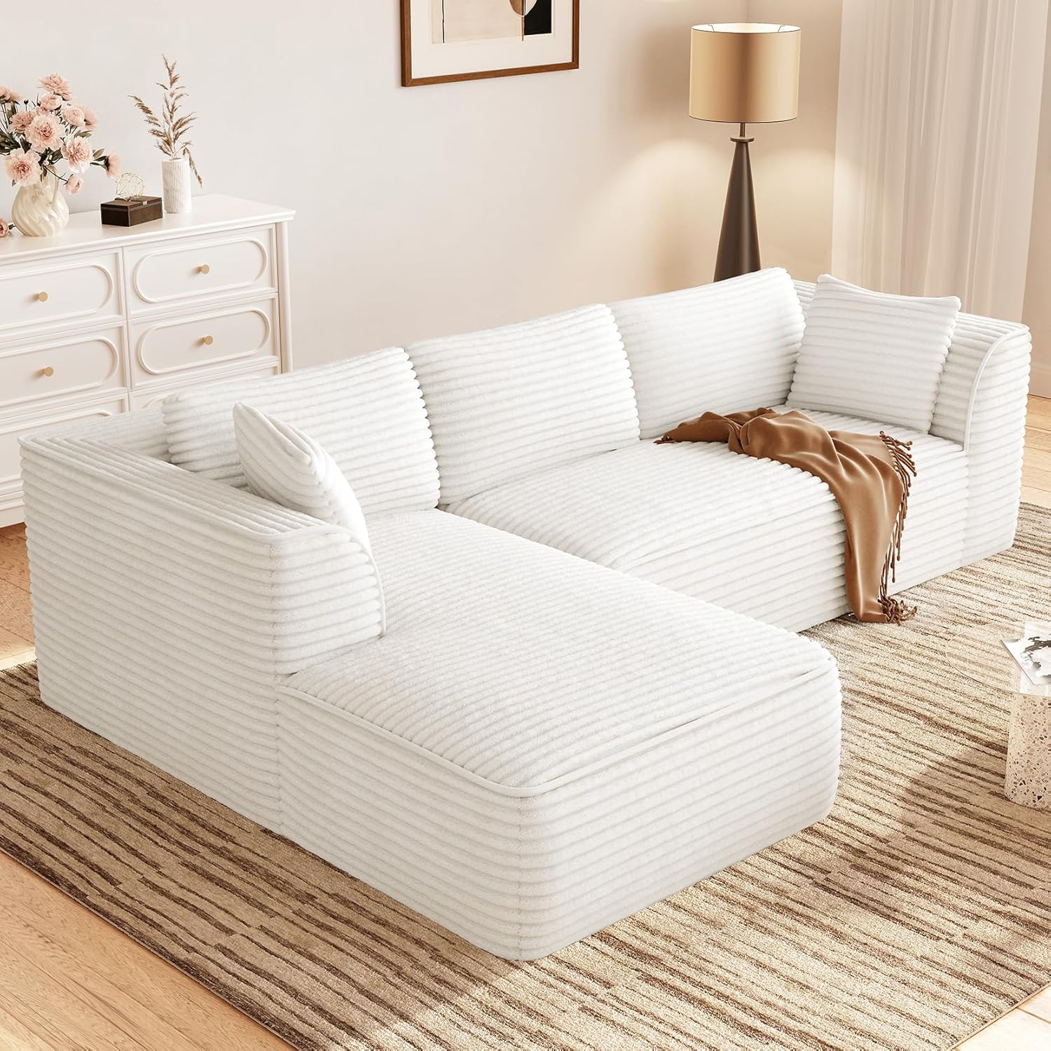 Vesgantti 106in Boneless Couch with Chaise for Ultimate Comfort