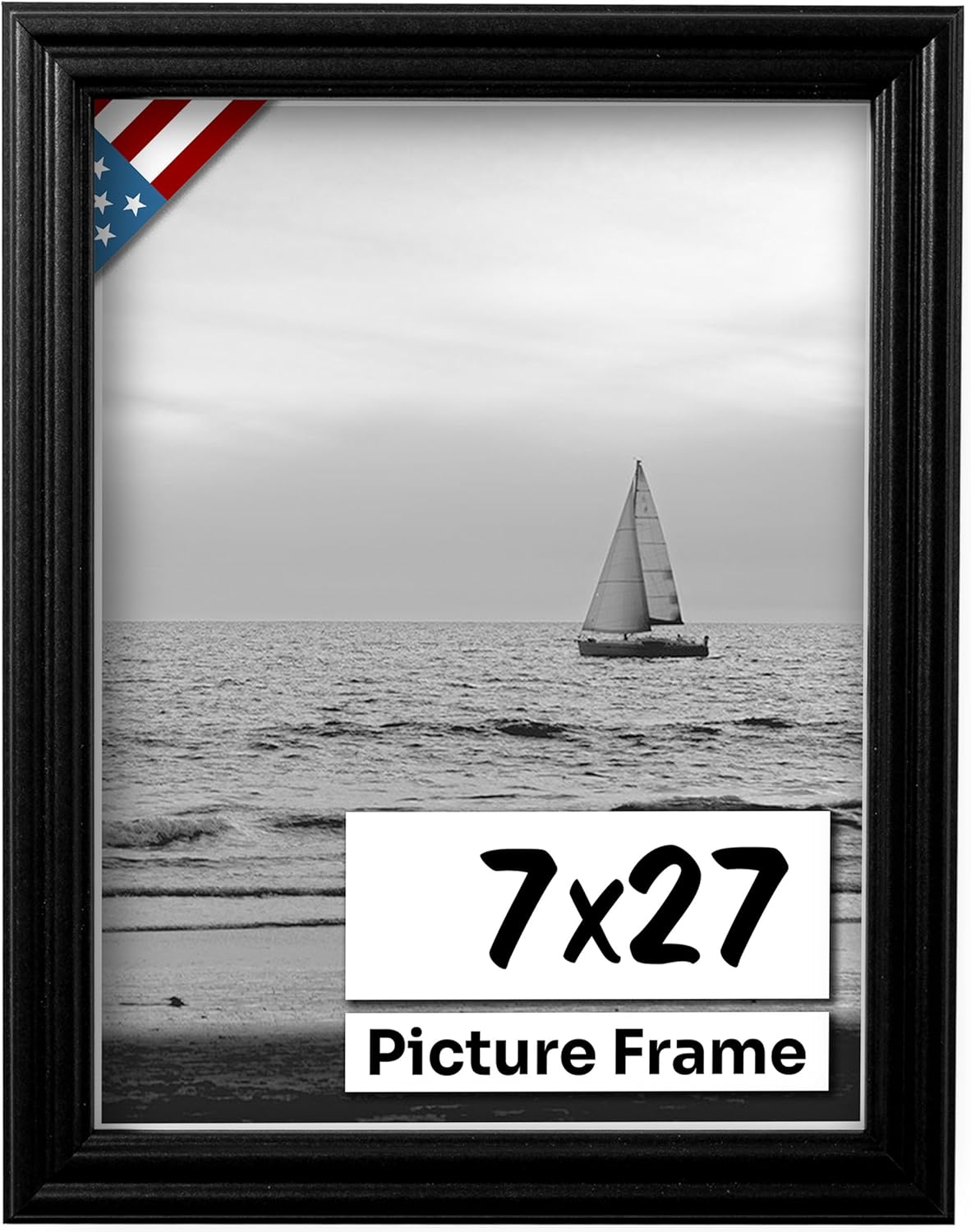 Black 7x27 Picture Frame with UV-Blocking Plexiglass for Art