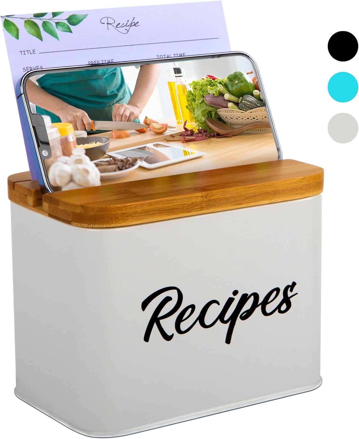 ArtEight Recipe Box - Durable Metal 4x6 Inch Card Set