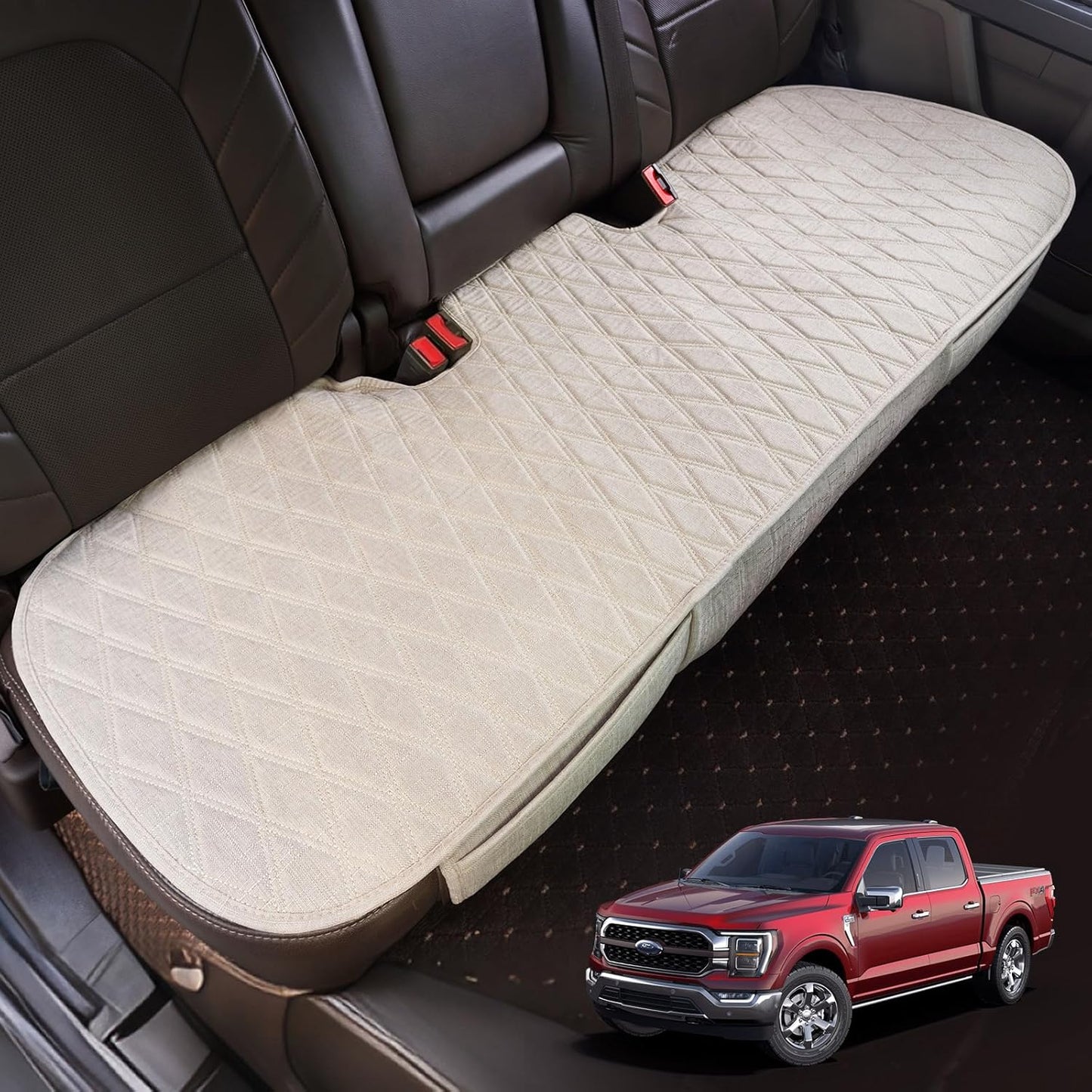Universal Auto Faux Linen Back Car Seat Cover - Beige Protector