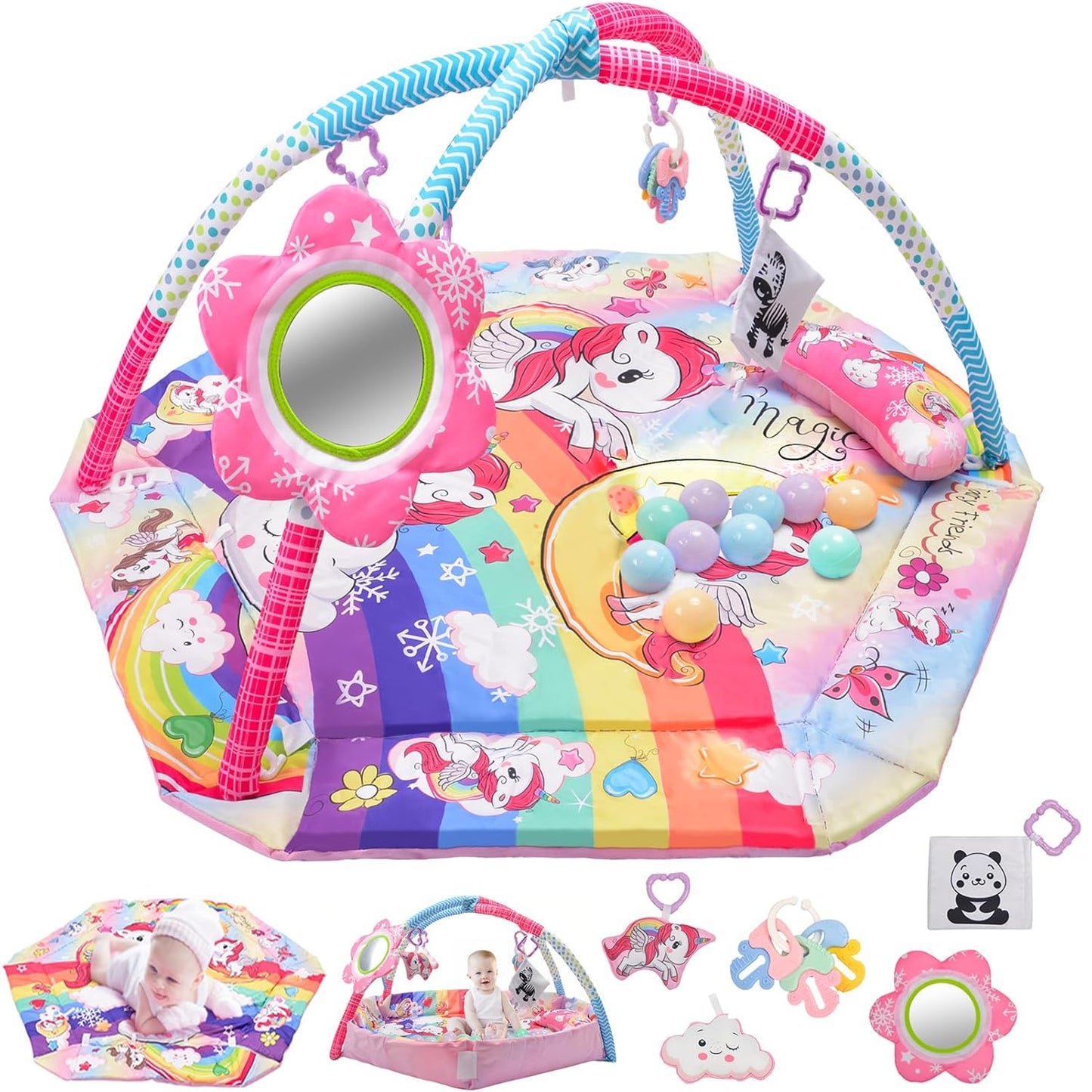 BATTOP Baby Tummy Time Mat with Toys: Motor Skills & Sensory Development