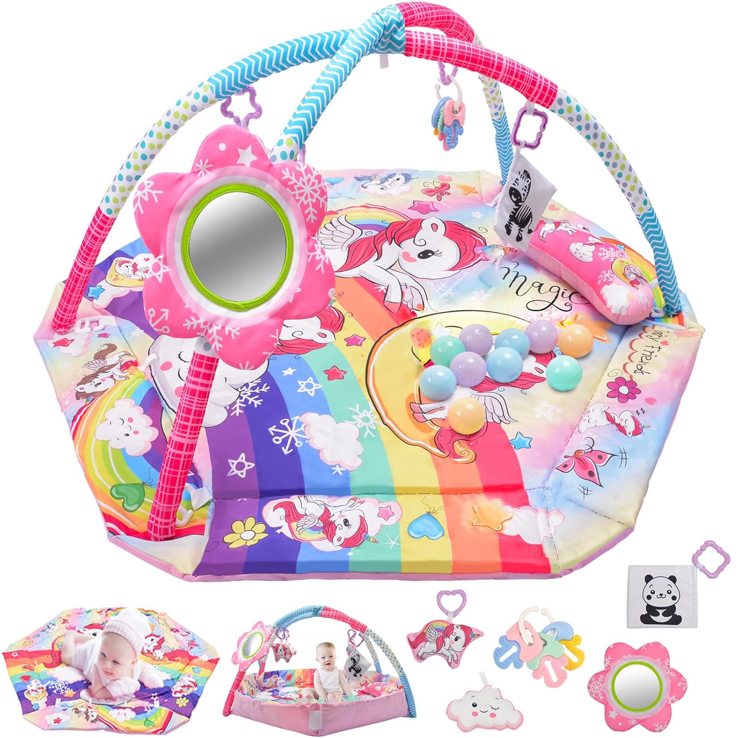 BATTOP Baby Tummy Time Mat with Toys: Motor Skills & Sensory Development