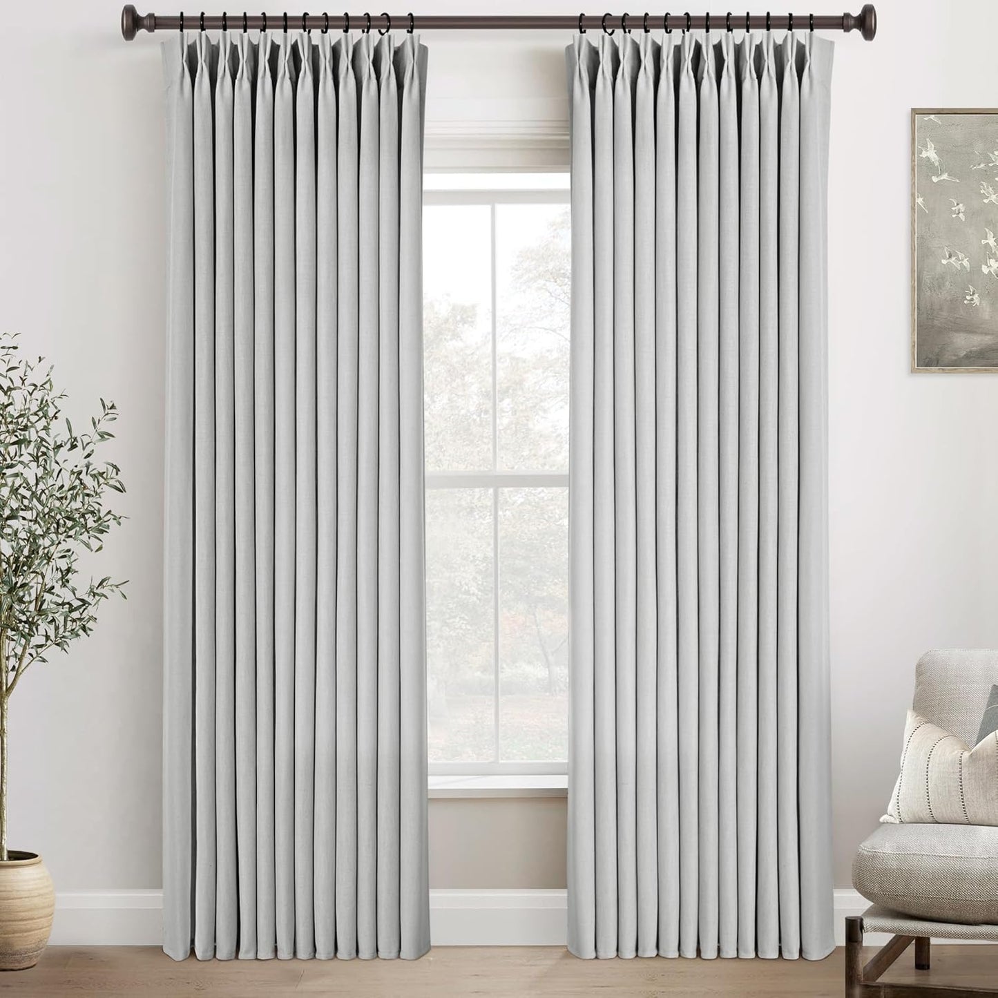 Grey Pinch Pleated Linen Curtains for Living Room and Bedroom
