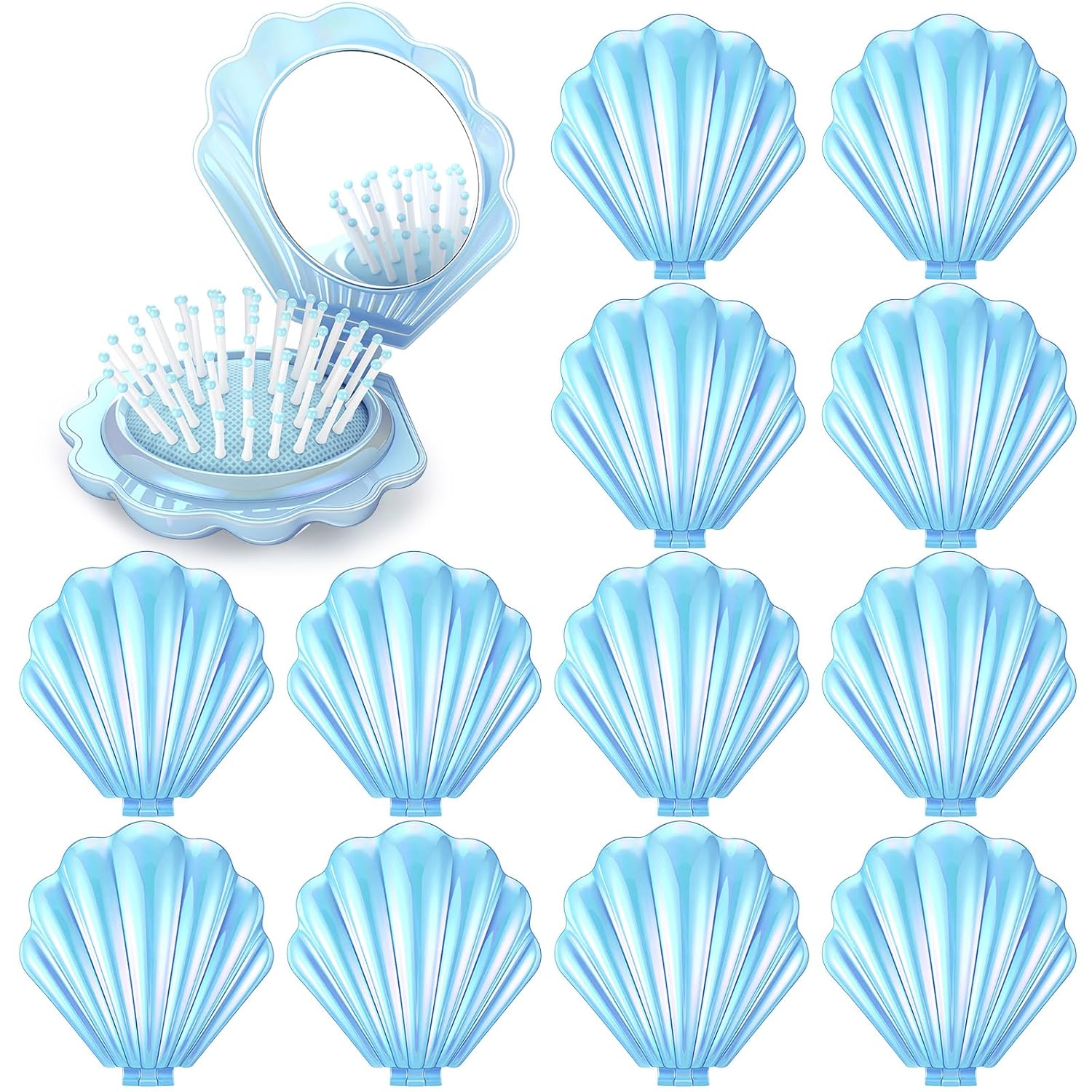 Meanplan 12 Pcs Mermaid Party Favor Shell Hair Brush Set
