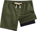 Mens Casual Linen Shorts for Men 5/7 in Elastic Waist Drawstring