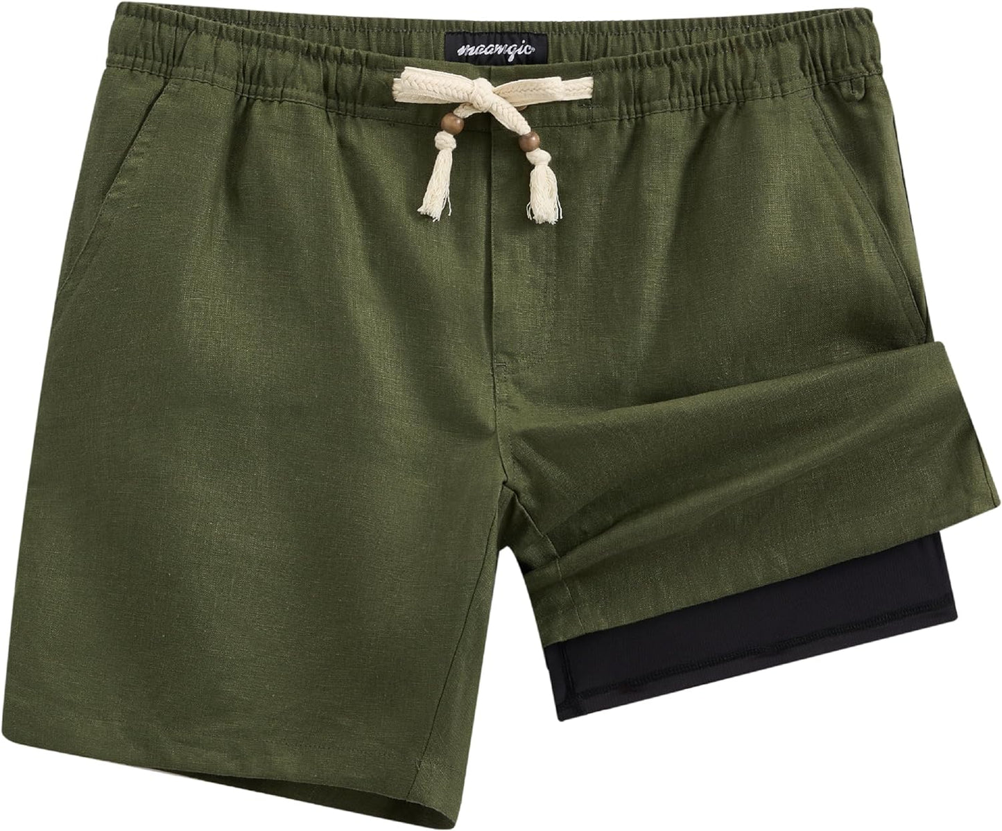 Men's Casual Linen Shorts with Elastic Waist and Pockets