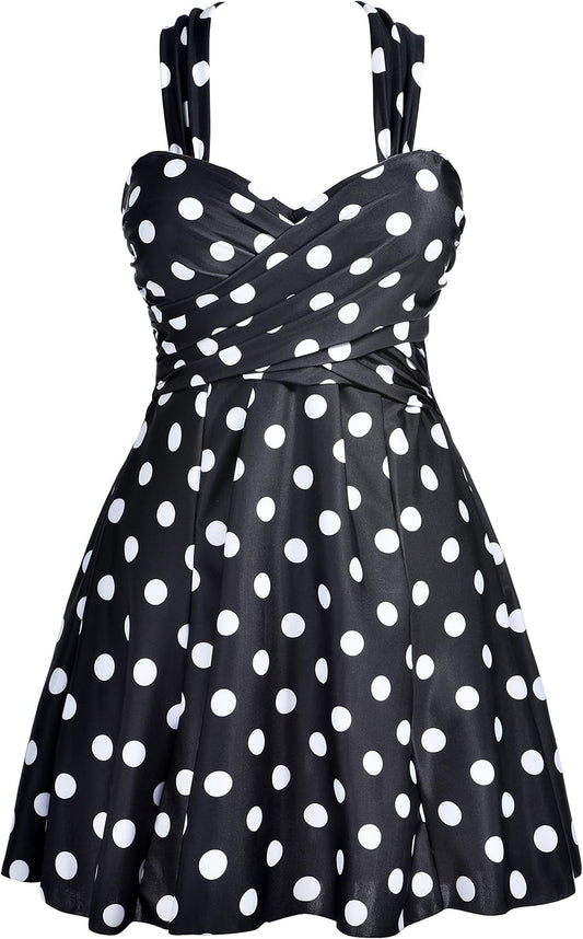 Elegant Crossover One Piece Swimdress for Women - Floral Design