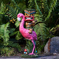 Solar Tiki Statue Outdoor Solar Powered Garden Figurine - Flamingo