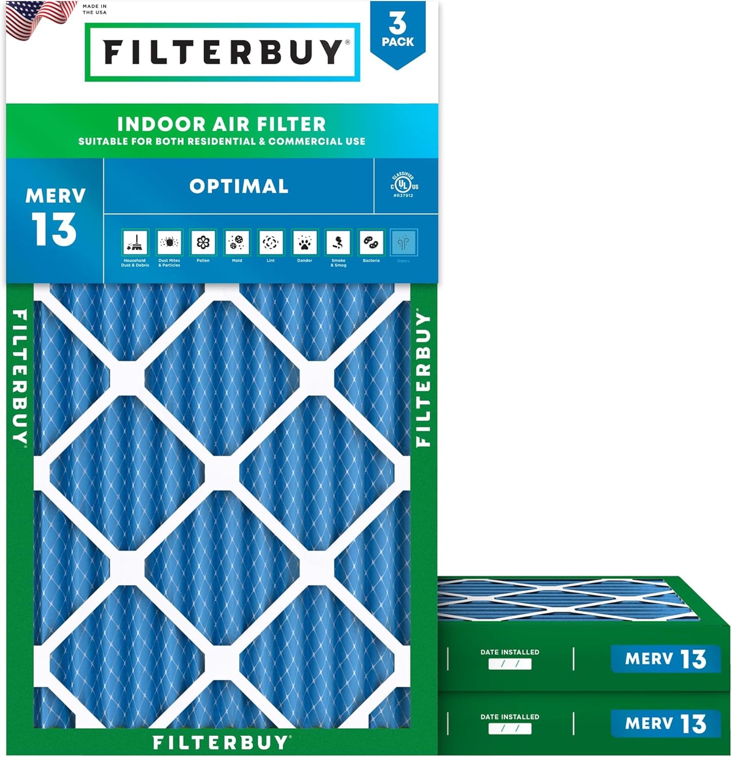 Filterbuy 20x30x2 Air Filter MERV 13 for Smoke & Allergy Defense