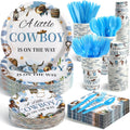 Cowboy Baby Shower Plates Set 350 Pcs - Complete Tableware for 50