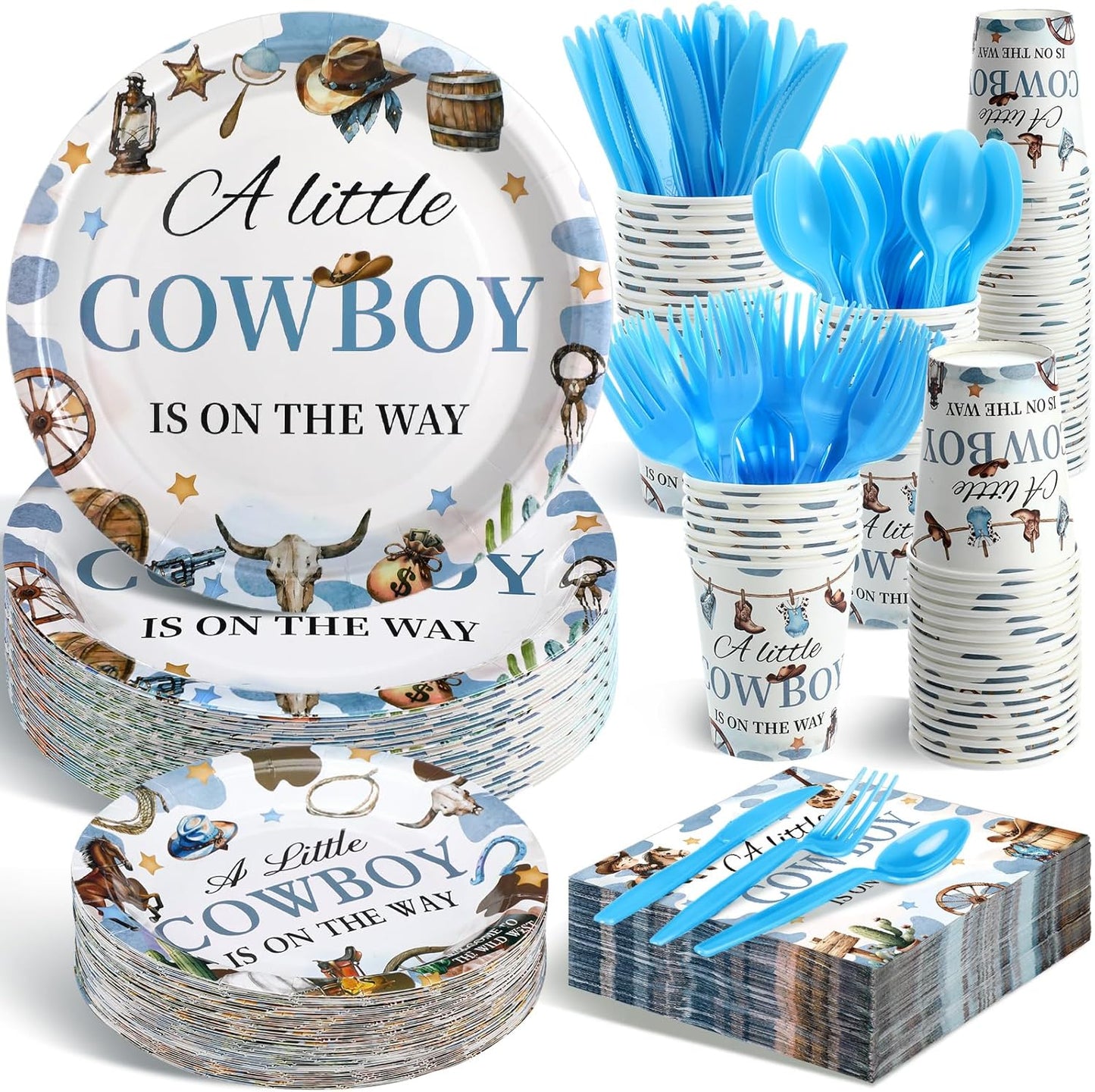 350 Pcs Baby Shower Plates Set for Cowboy Themed Parties