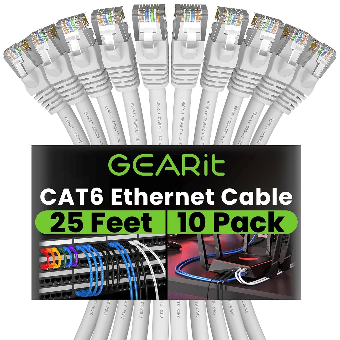 GEARit Cat 6 Ethernet Cable 10-Pack 25 Feet for Fast Networking
