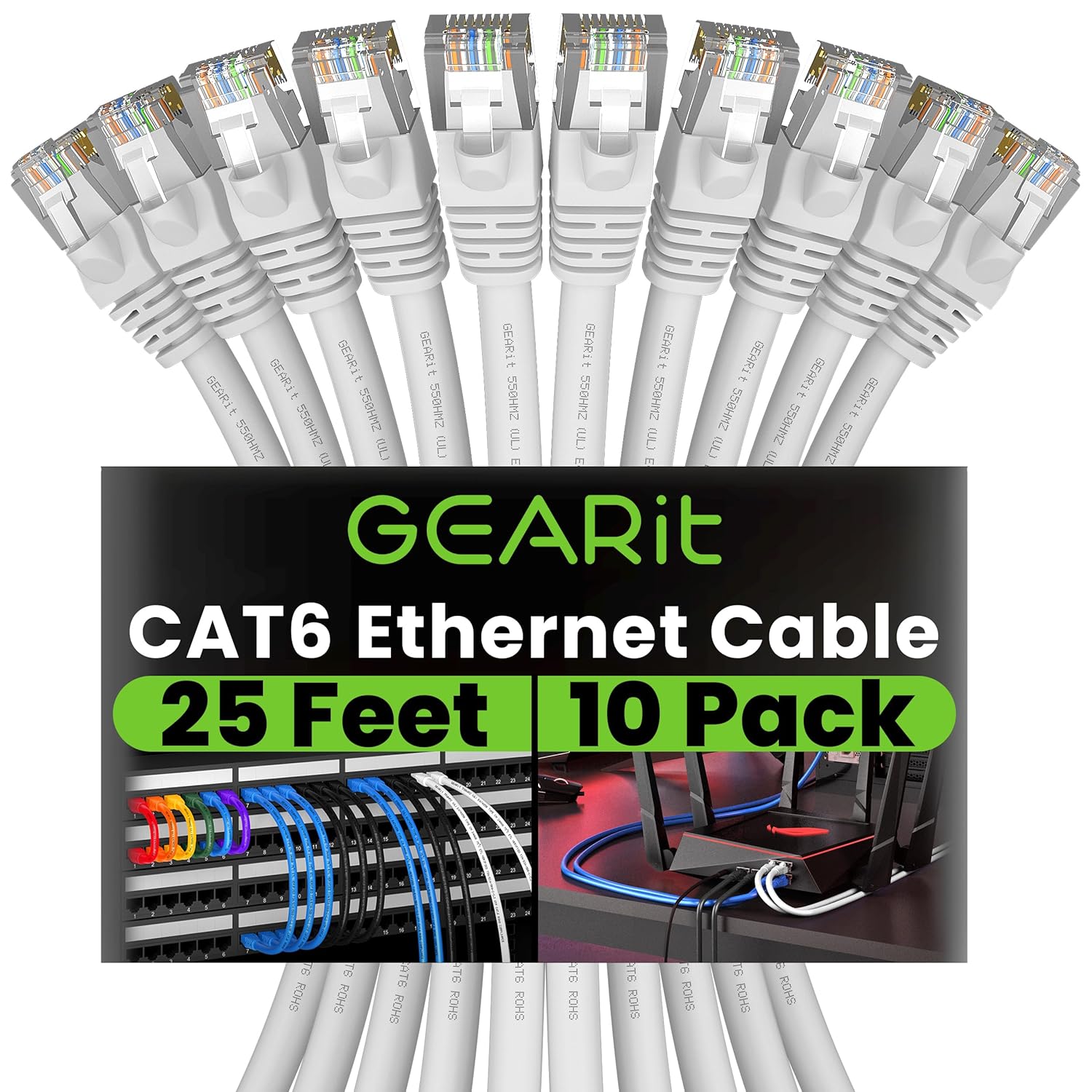 GEARit Cat 6 Ethernet Cable 10-Pack 25 Feet for Fast Networking