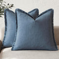 Linen Fringe Throw Pillow Covers 26x26 in - Cozy Boho Accent Set