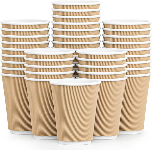 150 Pack 12 oz Disposable Ripple Wall Coffee Cups by Luckypack