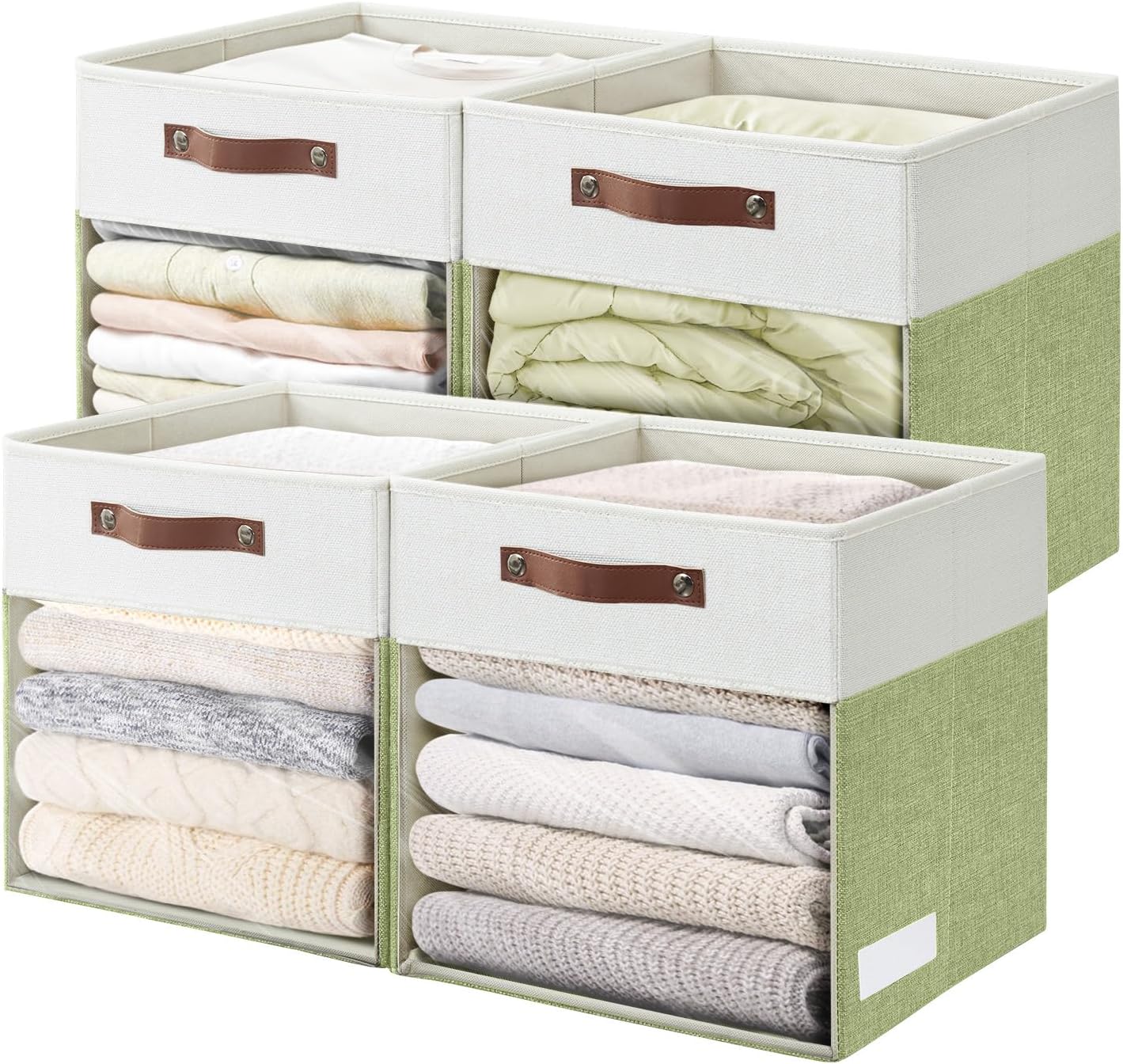 Storage Cubes 4 Pack Linen Foldable Bins with Clear Window