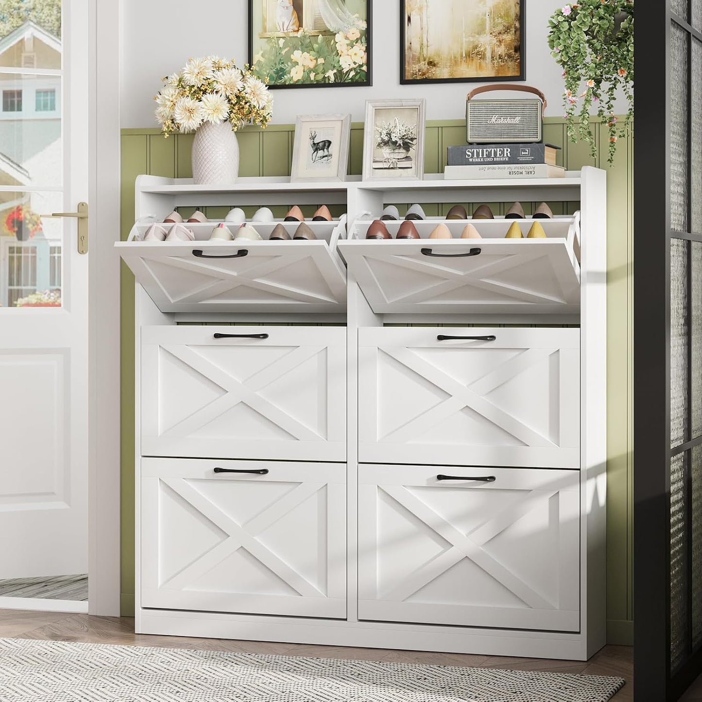 Maupvit Large Shoe Storage Cabinet with 6 Flip Drawers for Entryway