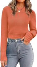 Cropped Crewneck Sweater for Women - Soft Ribbed Knit Fall Top