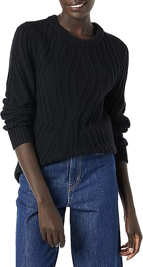 100% Cotton Crewneck Cable Sweater for Women - Cozy Style