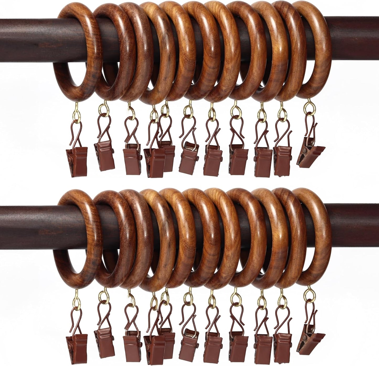 Wooden Curtain Rings 24 Pcs Set - Easy Installation & Durability