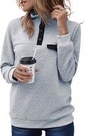Women Quilted Pattern Lightweight Zipper Sweatshirt - Casual Cozy