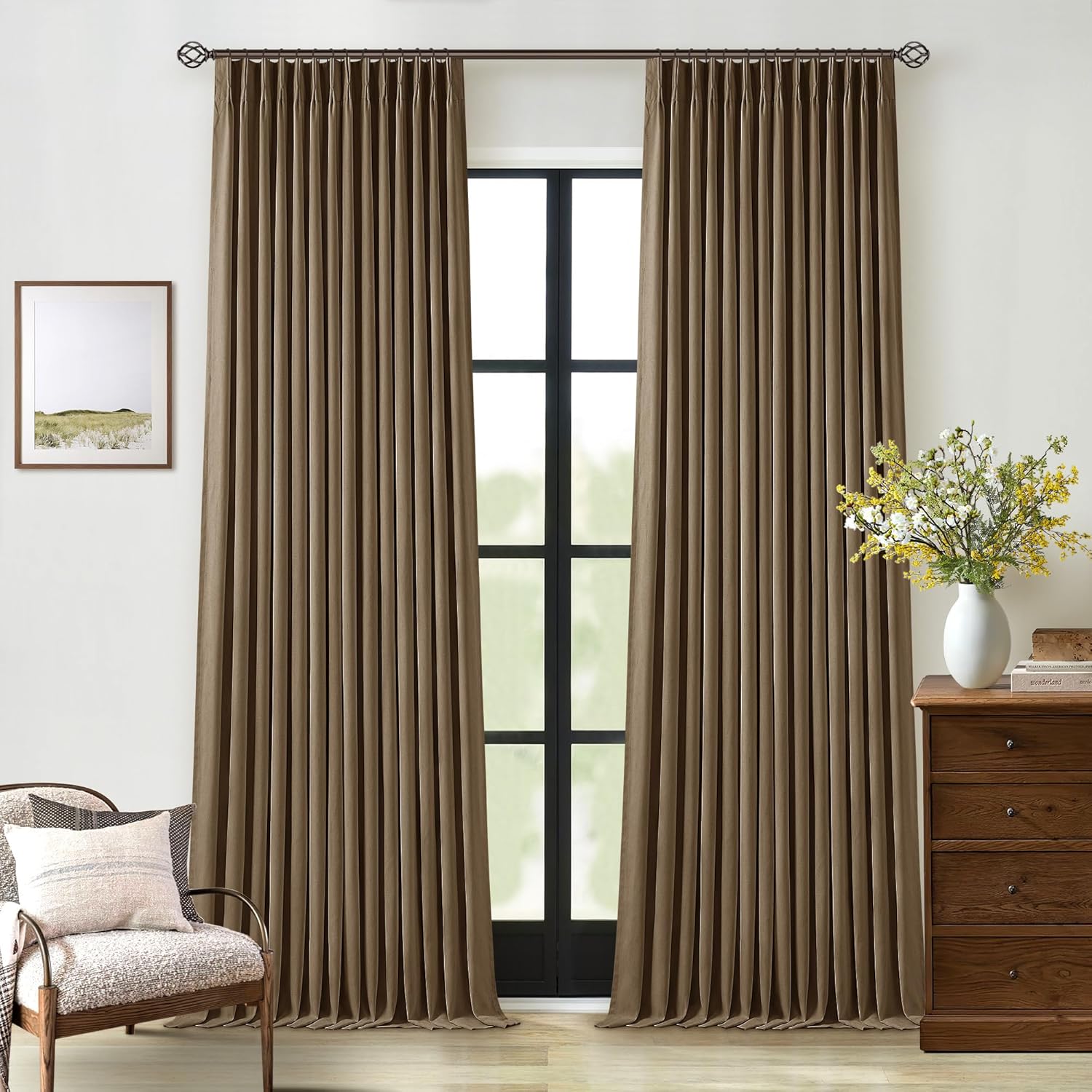 Dutch Cocoa Blackout Linen Curtains for Bedroom and Living Room
