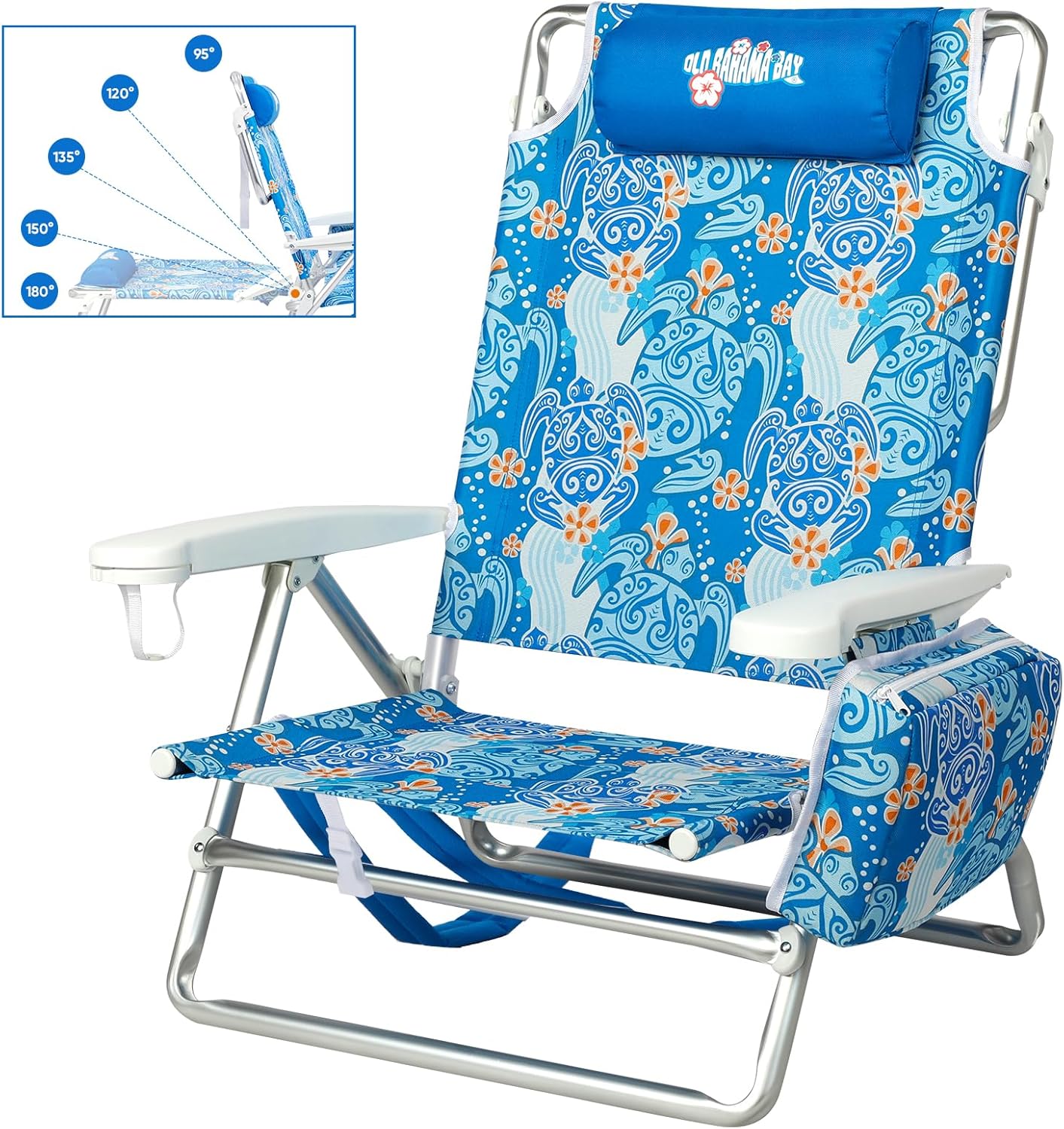 Portable 5-Position Lay Flat Beach Chair - Old Bahama Bay