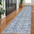 Runner Rug 2x10 Light Blue White Washable Hallway Runner - Soft