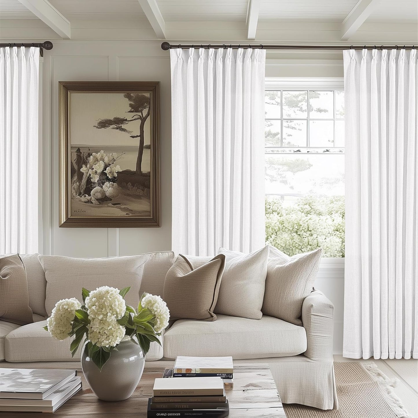 Elegant White Pinch Pleated Linen Curtains for Any Room