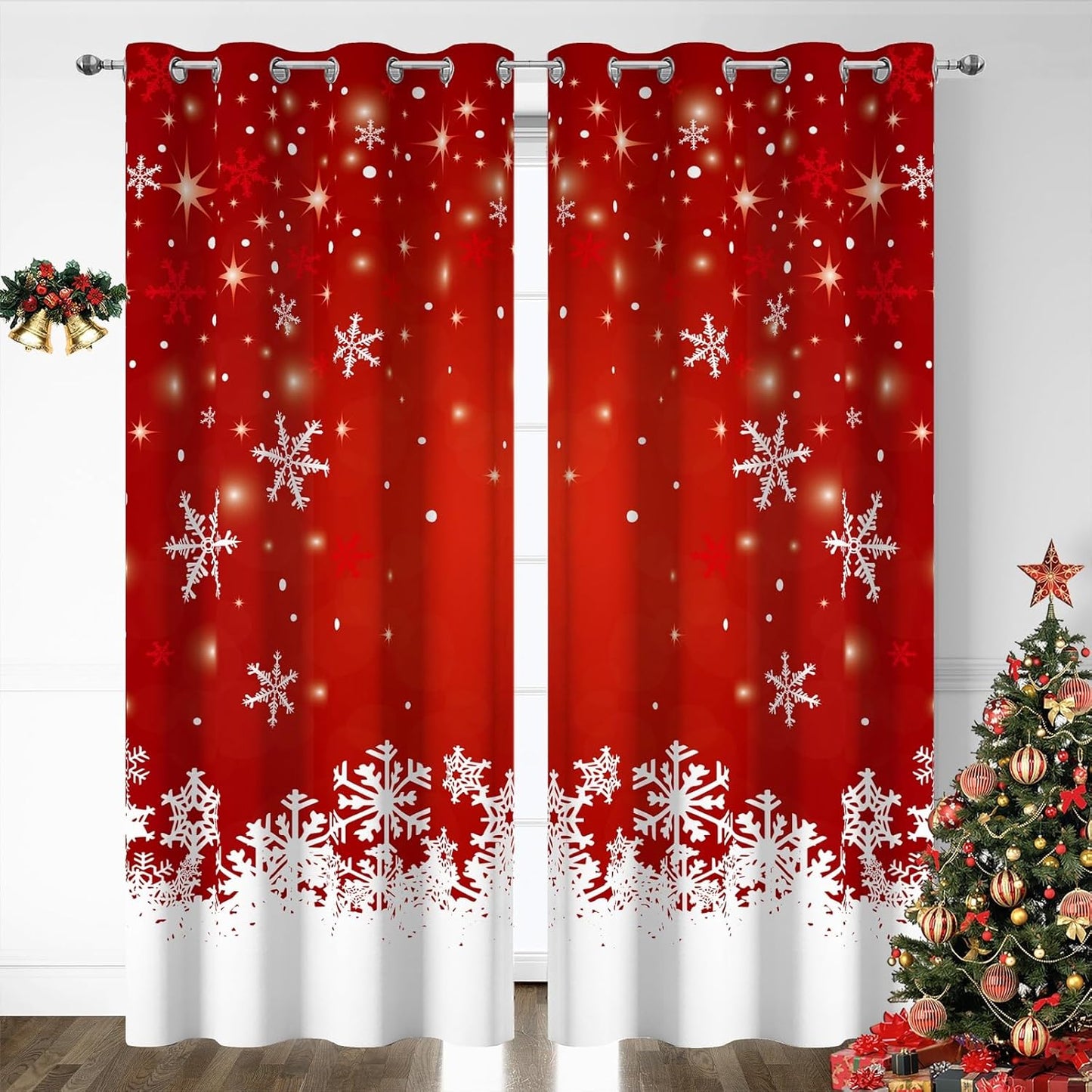 YOSTEV Snowflakes Christmas Curtain Set for Festive Decor