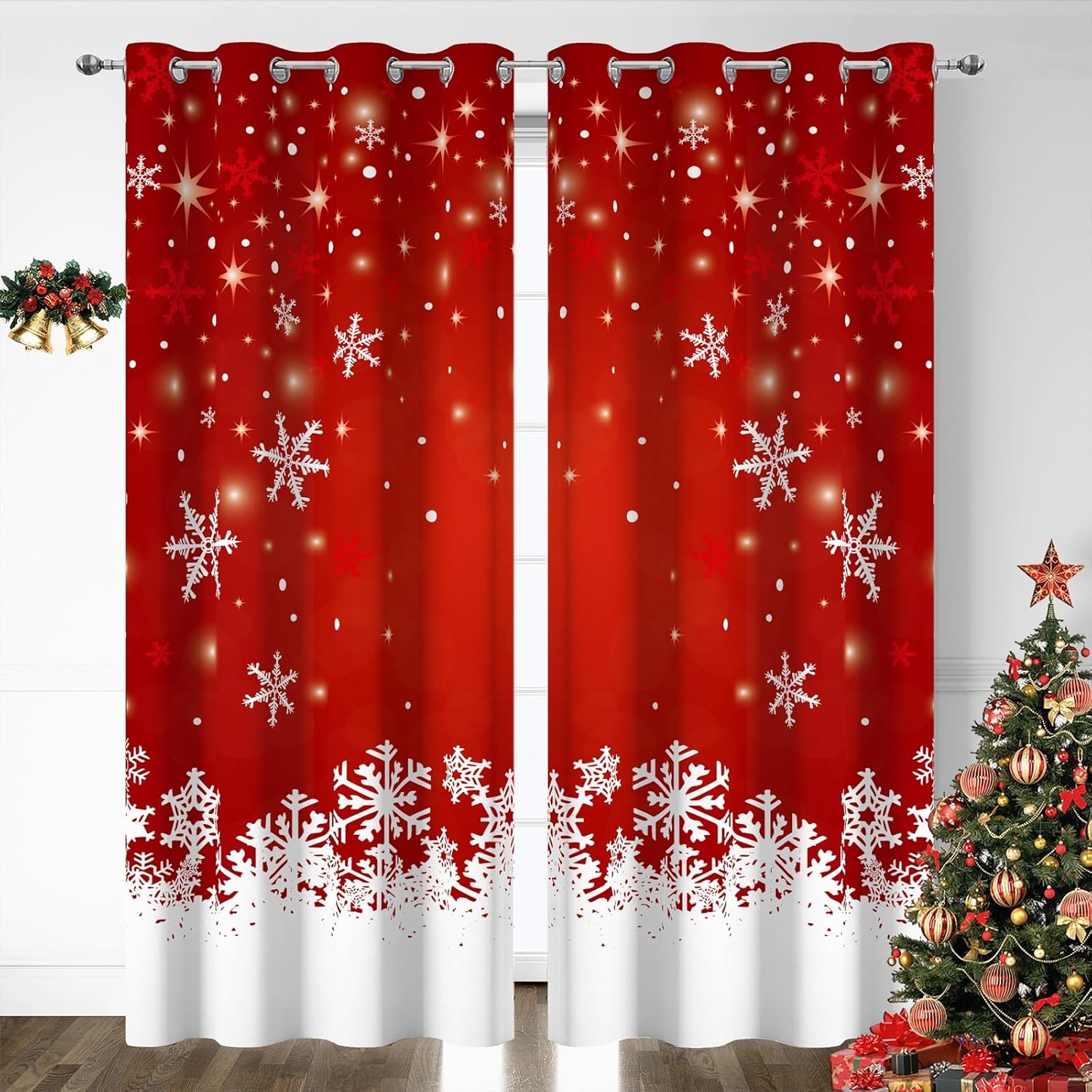 YOSTEV Snowflakes Christmas Curtain Set for Festive Decor