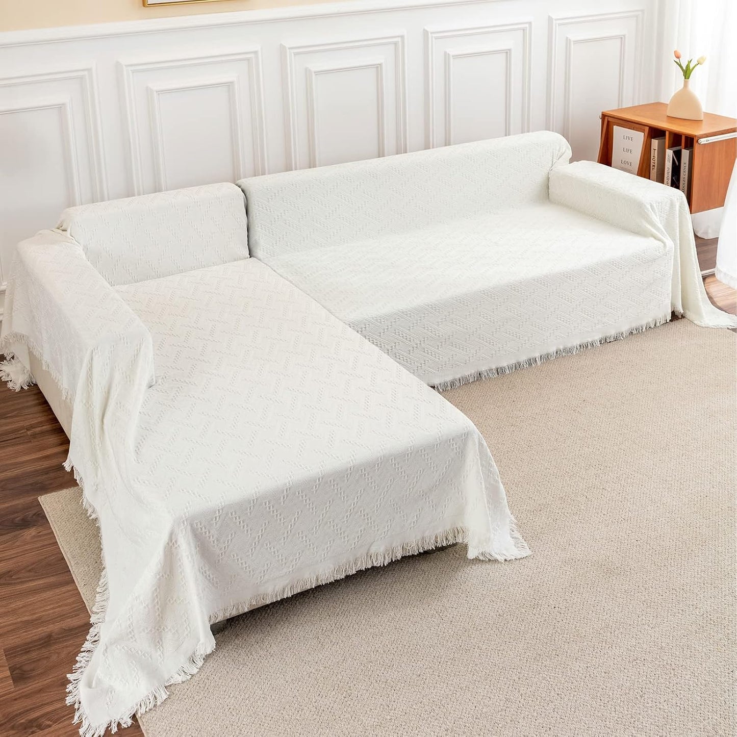 Deep Dream Sectional Couch Covers for L Shaped Sofas, White
